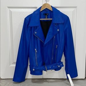 AQUA royal blue leather moto jacket